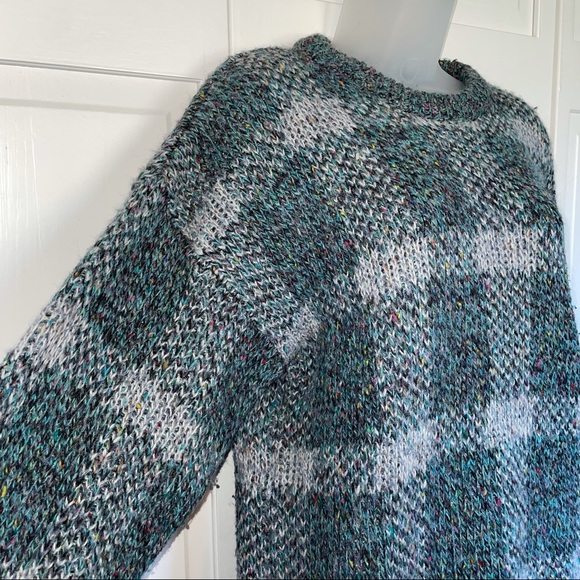 Vintage Wool Chunky Grandma Sweater Green Pattern Gingham Holiday Christmas - Picture 3 of 9